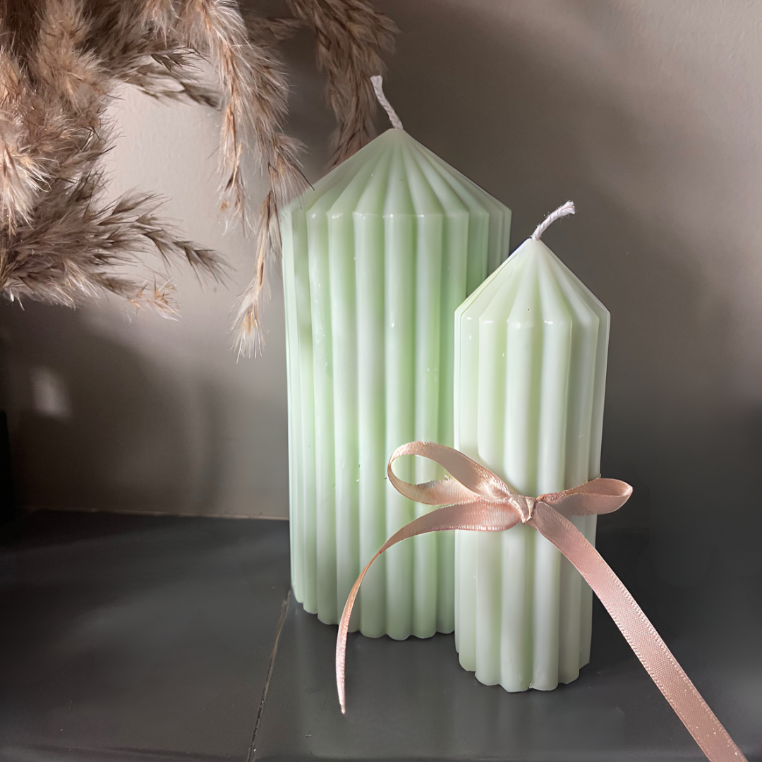 Ribbon Pillar Duo Soy Candles - Nude Flame Candles