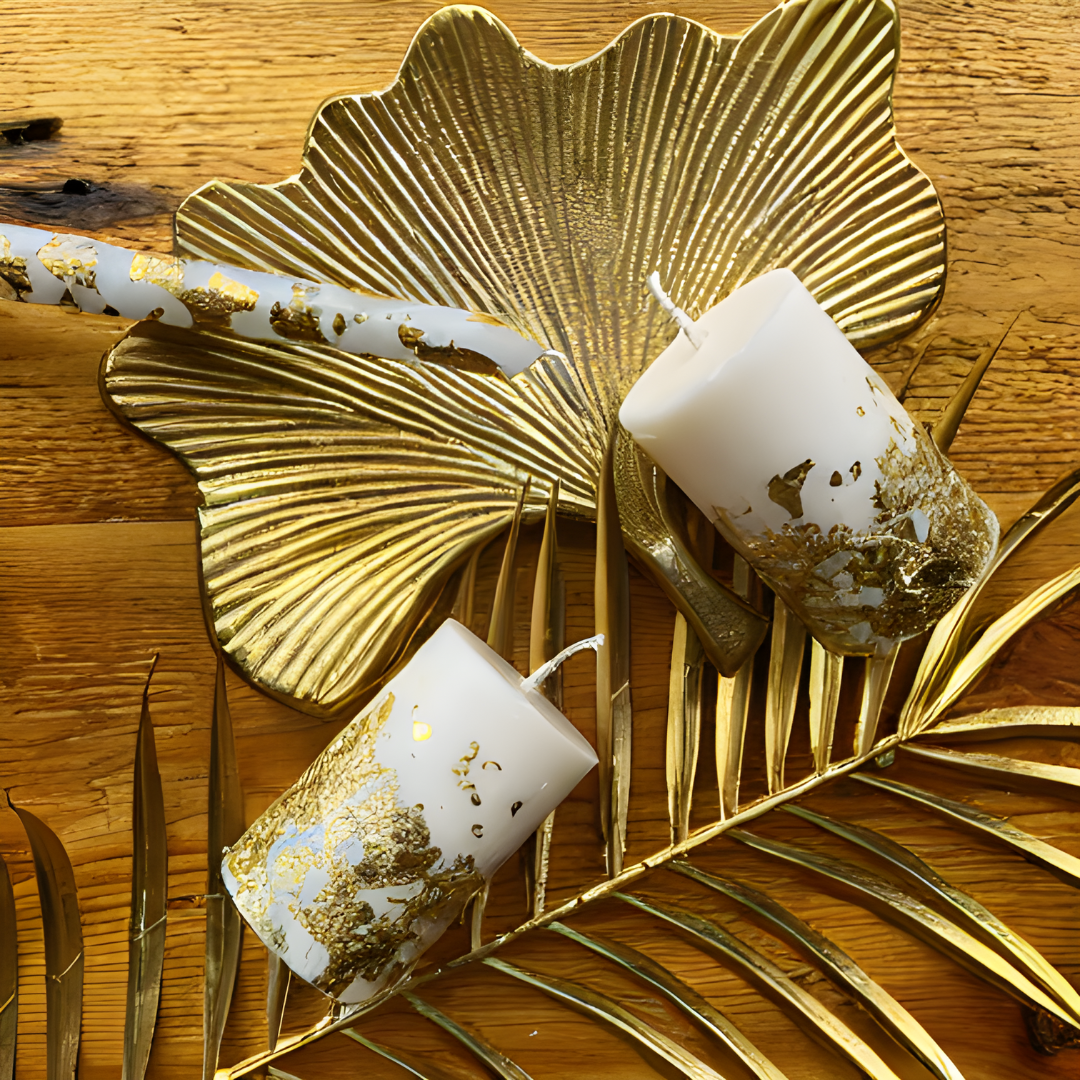 Luxury Gold Leaf Miniature Pillar Soy Candles x2 - Nude Flame Candles