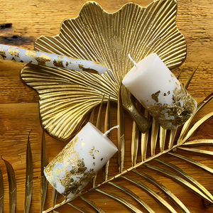 Luxury Gold Leaf Miniature Pillar Soy Candles x2 - Nude Flame Candles