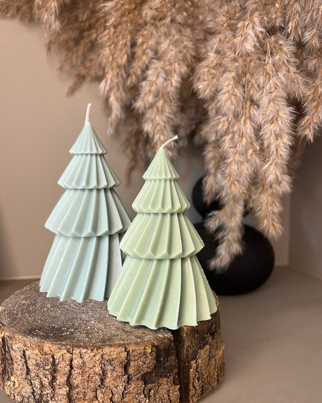 Scented Christmas Tree Candle Duo 12cm: Handmade Soy Wax, Cream & Green - Nude Flame Candles
