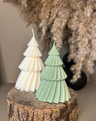 Medium Christmas Tree Candle 12cm | Cream Green | Christmas Home Decor Scented - Nude Flame Candles
