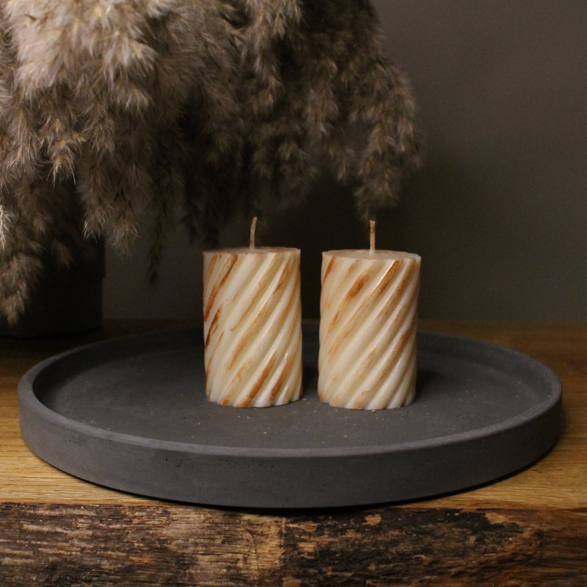 Luxury Copper Marble Miniature Pillar Candles x2 Soy 7.5cm - Nude Flame Candles