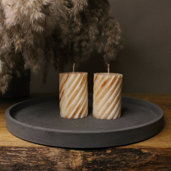 Luxury Copper Marble Miniature Pillar Candles x2 Soy 7.5cm - Nude Flame Candles
