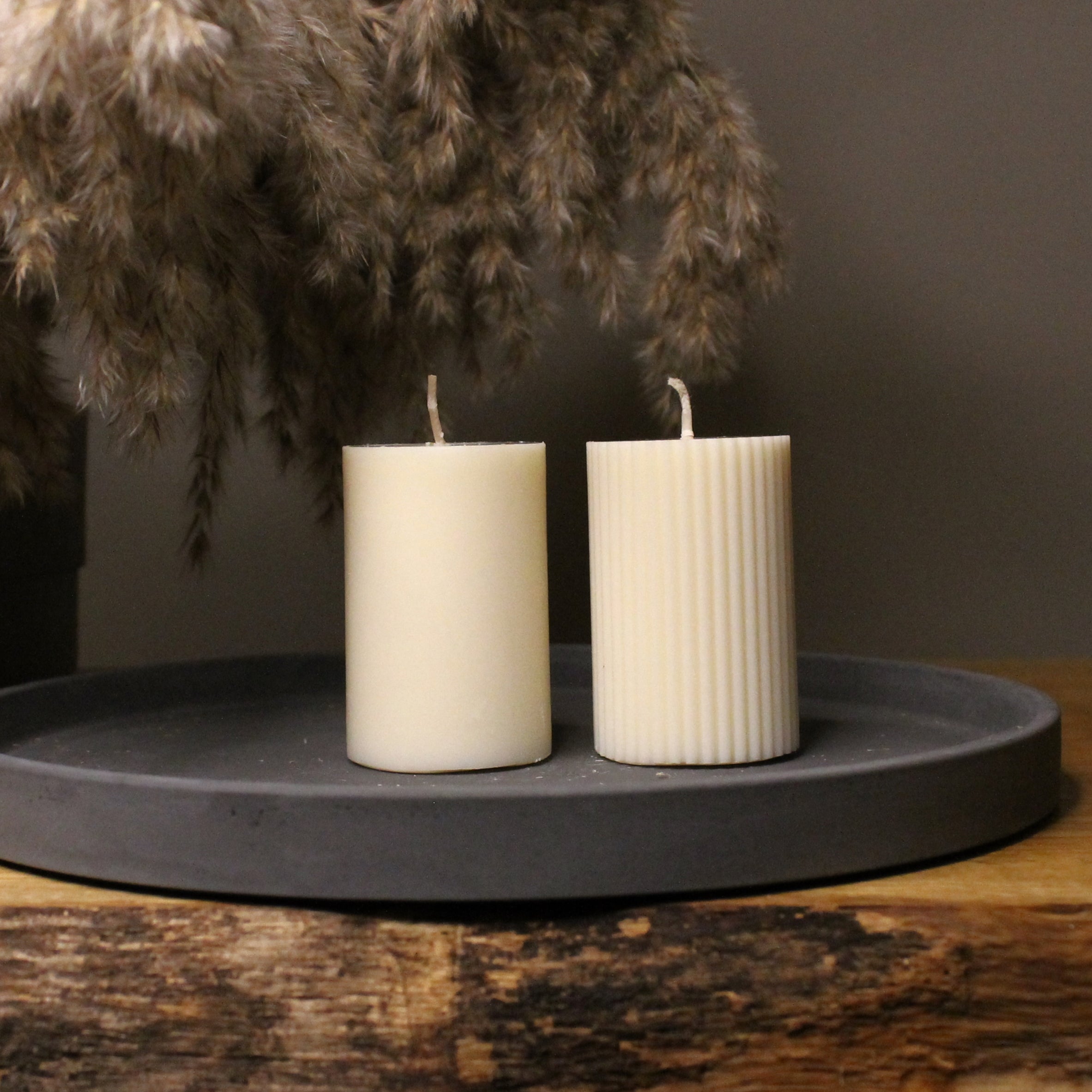Miniature Pair of Pillars Soy Scented Candles Smooth/Textured 7.5cm - Nude Flame Candles