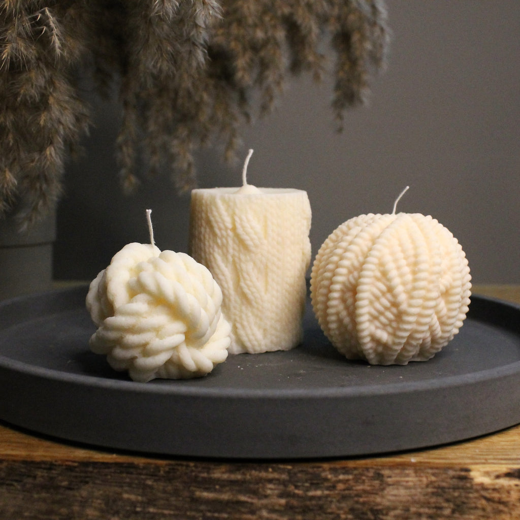 Knitted Bundle Package Three Scented Soy Candles - Nude Flame Candles