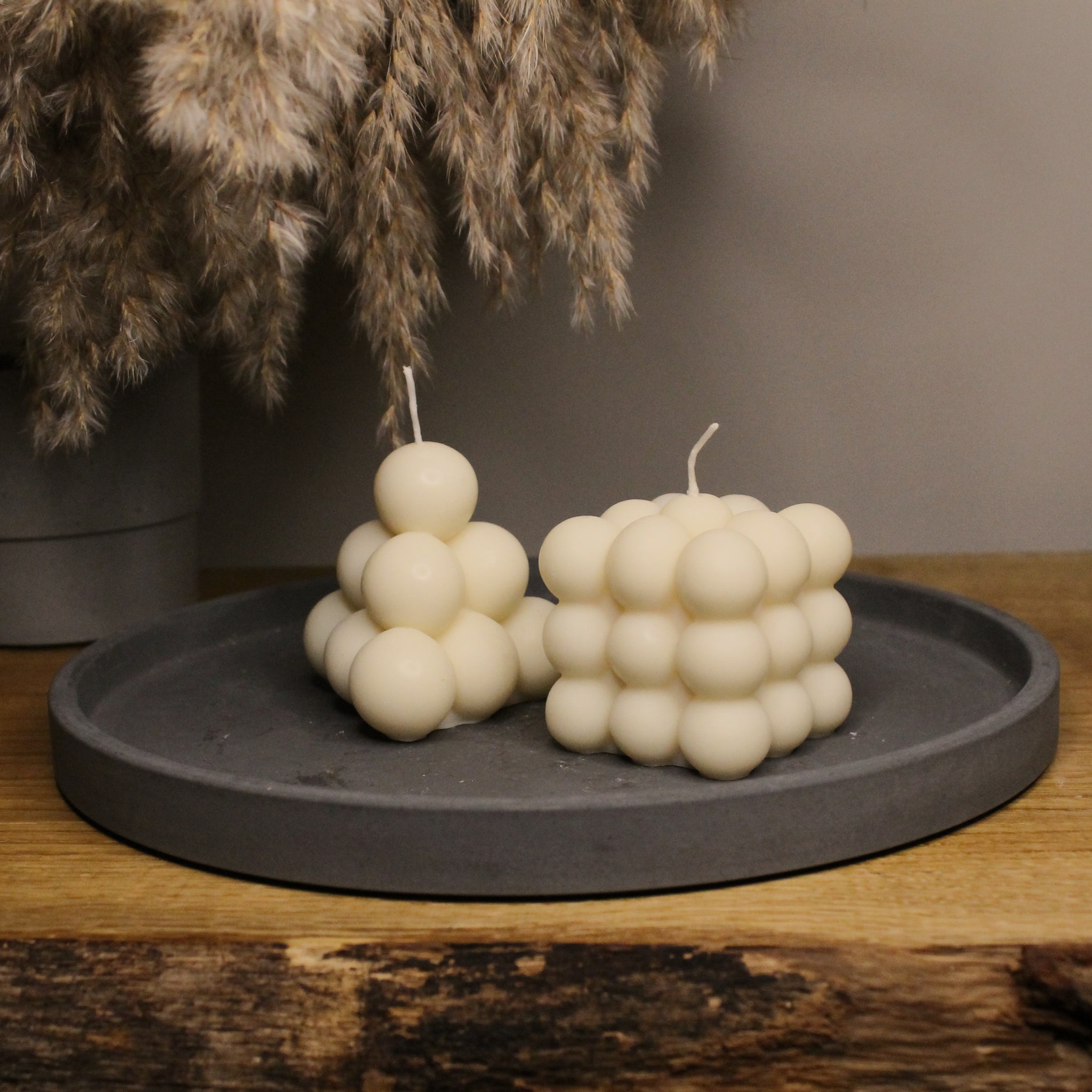 Double Trouble Bubbles Duo Scented Soy Vegan Candles Cream/Grey/Pink - Nude Flame Candles