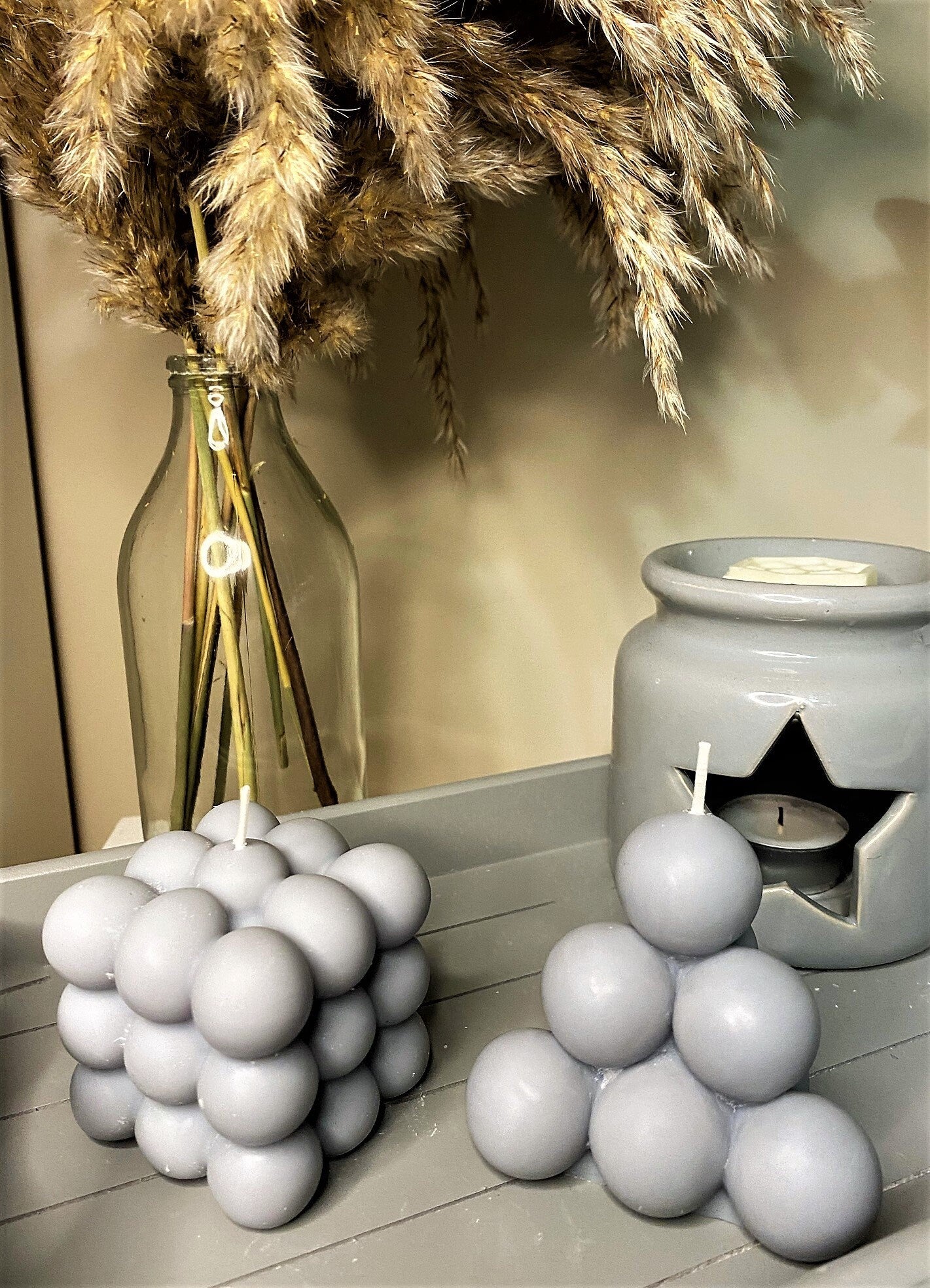 Double Trouble Bubbles Duo Scented Soy Vegan Candles Cream/Grey/Pink - Nude Flame Candles