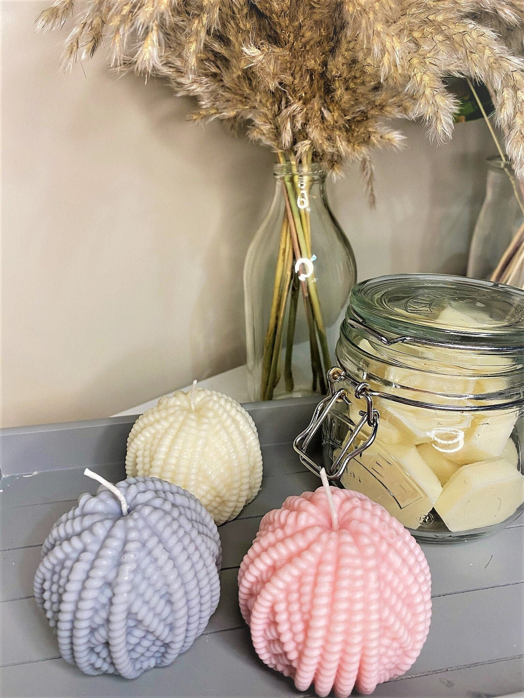 Pearl Knot Knitted Soy Candle 7.5cm - Nude Flame Candles
