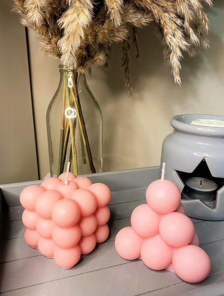 Double Trouble Bubbles Duo Scented Soy Vegan Candles Cream/Grey/Pink - Nude Flame Candles