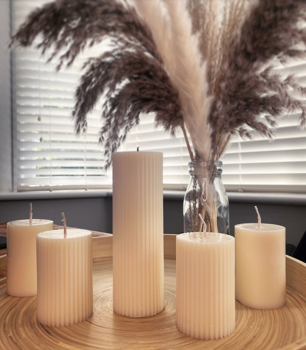 Miniature Pair of Pillars Soy Scented Candles Smooth/Textured 7.5cm - Nude Flame Candles