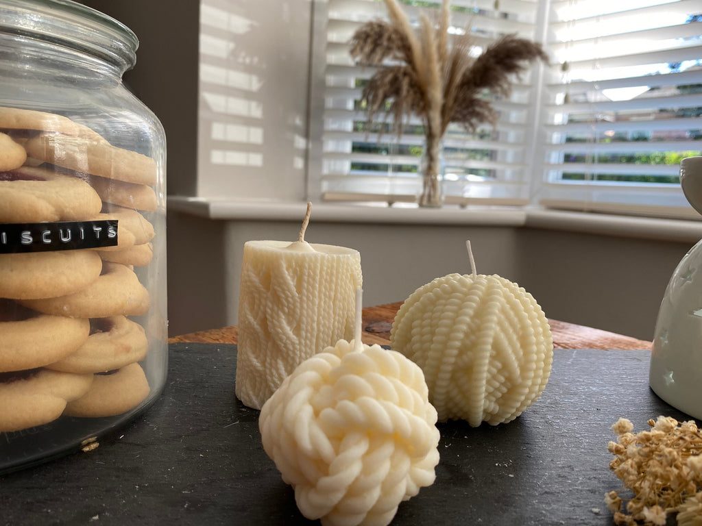 Knitted Bundle Package Three Scented Soy Candles - Nude Flame Candles