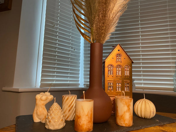 Luxury Copper Marble Miniature Pillar Candles x2 Soy 7.5cm - Nude Flame Candles