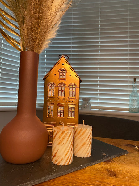 Luxury Copper Marble Miniature Pillar Candles x2 Soy 7.5cm - Nude Flame Candles