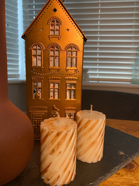 Luxury Copper Marble Miniature Pillar Candles x2 Soy 7.5cm - Nude Flame Candles