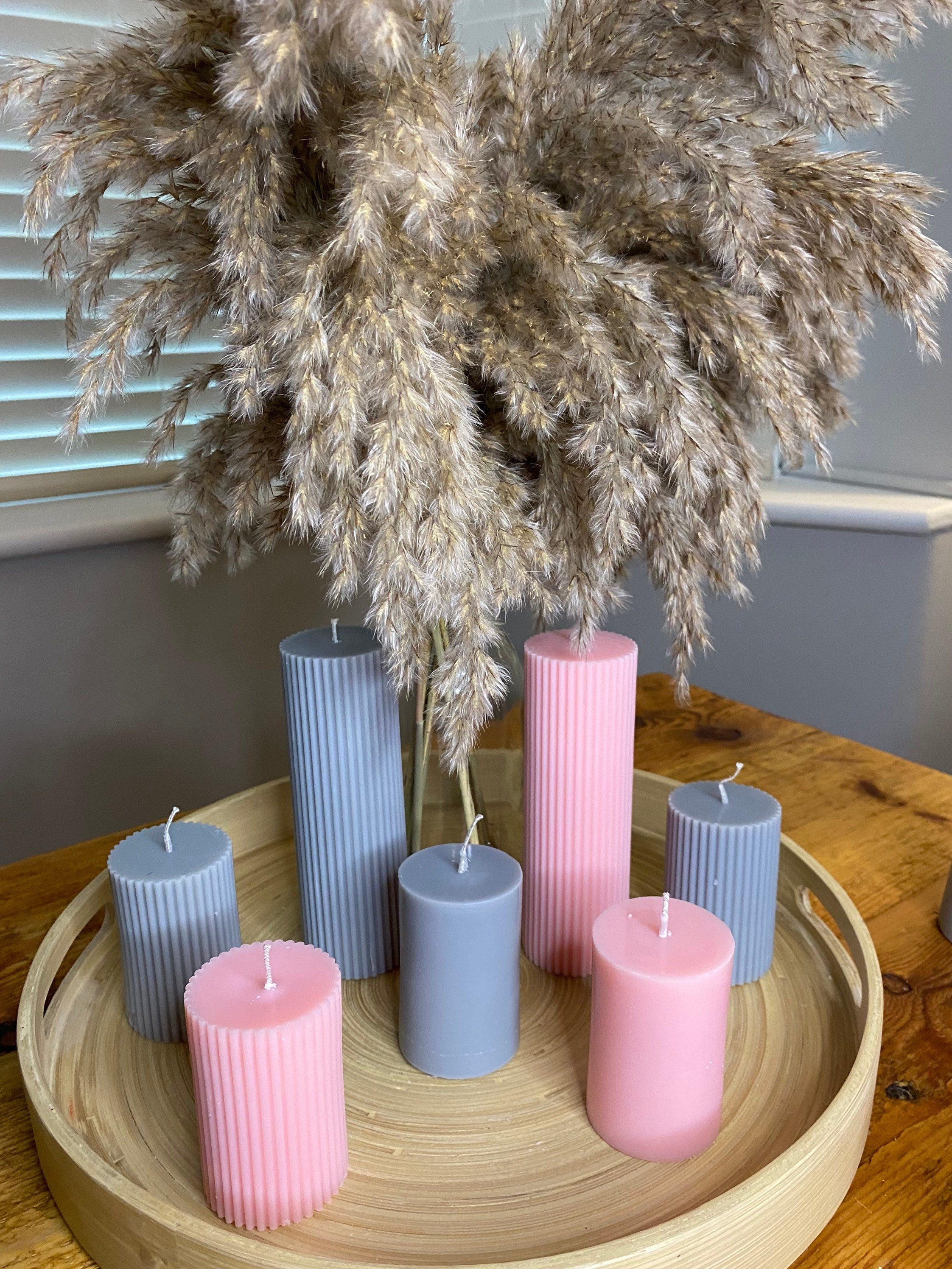 Miniature Pair of Pillars Soy Scented Candles Smooth/Textured 7.5cm - Nude Flame Candles